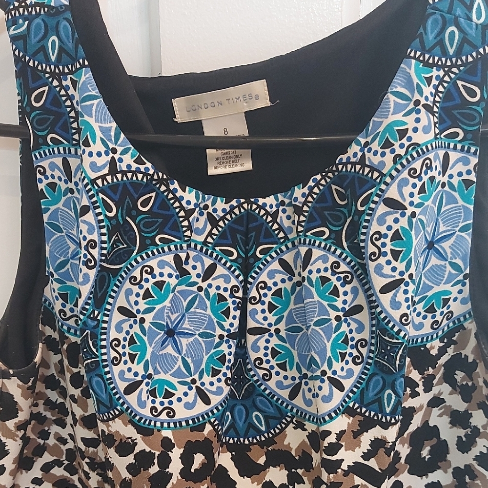 London Times Leopard Print Midi Dress with Blue Details - Picture 2 of 7
